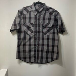 TOOL JEANS,RED,BLACK & WHITE PLAD,SHORT SLEEVE,MEN,SNAP FRONT SHIRT.SIZE-2XL.